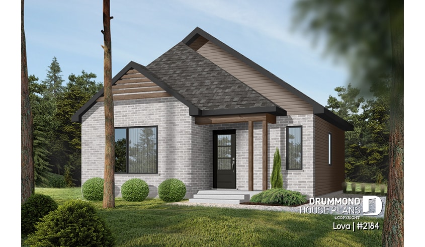front - BASE MODEL - Budget friendly small craftsman home under 1000 sq.ft. and 2 bedroom, open floor plan layout - Lova