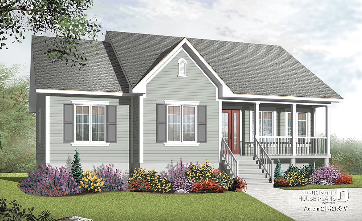front - BASE MODEL - Budget conscious Ranch 3 beds house plan, open floor concept, laundry on main floor, great master bedroom  - Avram 2