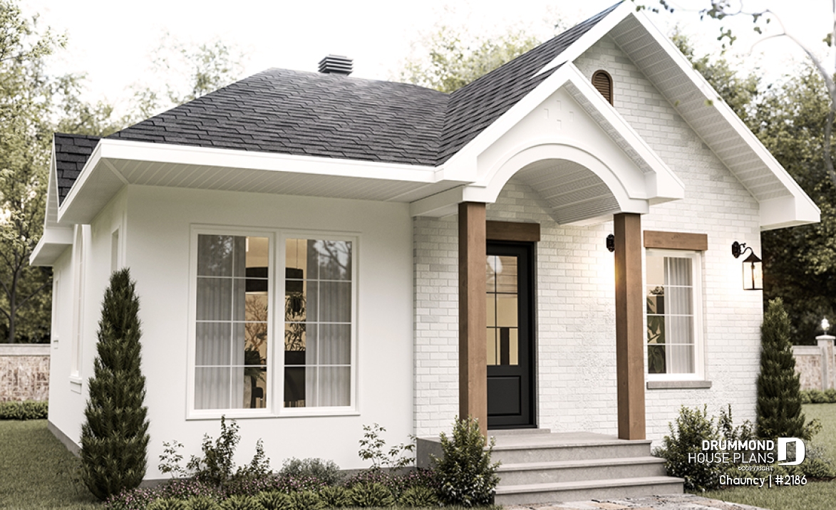 front - BASE MODEL - Low-cost one-story empty nester, 1 bedroom + 1 office, open floor plan, trending style - Chauncy