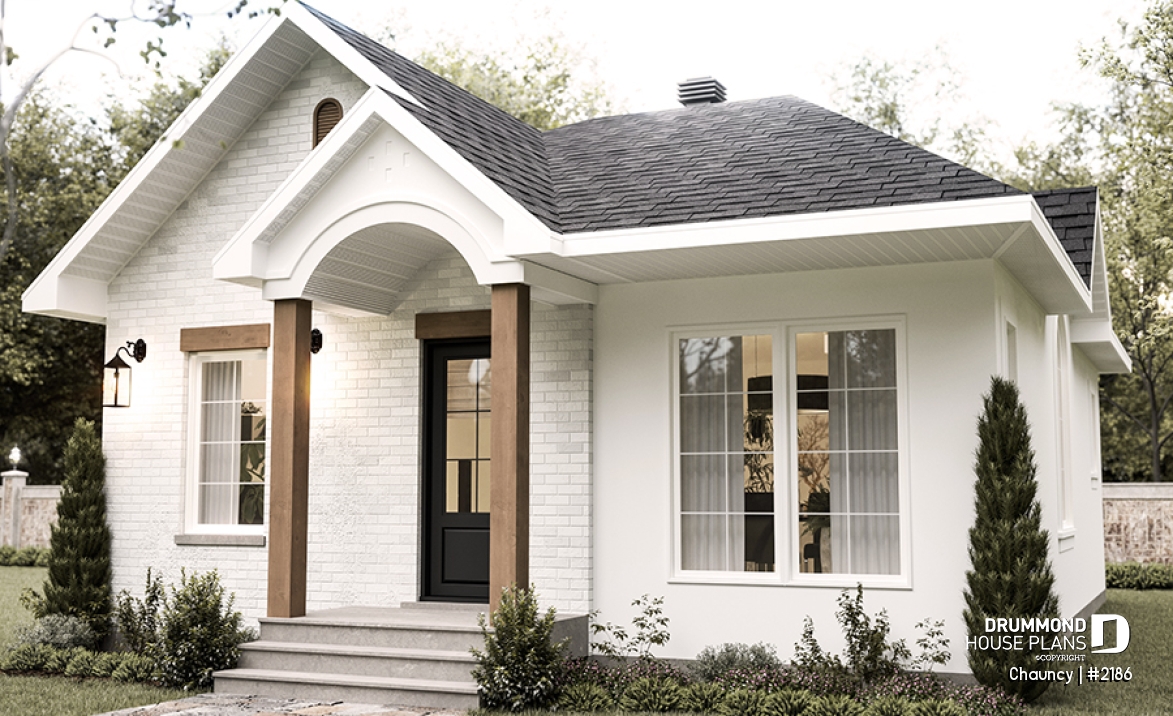 front - BASE MODEL - Low-cost one-story empty nester, 1 bedroom + 1 office, open floor plan, trending style - Chauncy