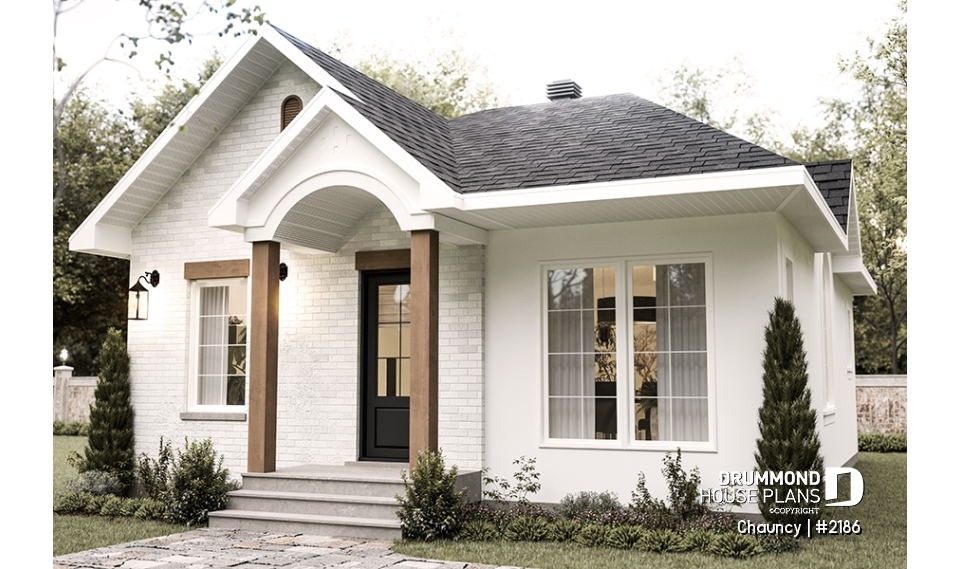 front - BASE MODEL - Low-cost one-story empty nester, 1 bedroom + 1 office, open floor plan, trending style - Chauncy