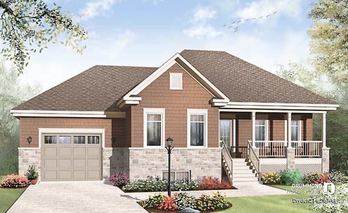 front - BASE MODEL - Affordable Small Country house plan, great floor plan layout, 3 to 4 bedroom with home theater and garage - Dryden2