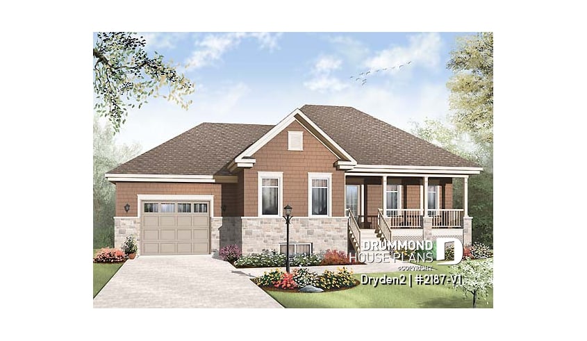 front - BASE MODEL - Affordable Small Country house plan, great floor plan layout, 3 to 4 bedroom with home theater and garage - Dryden2