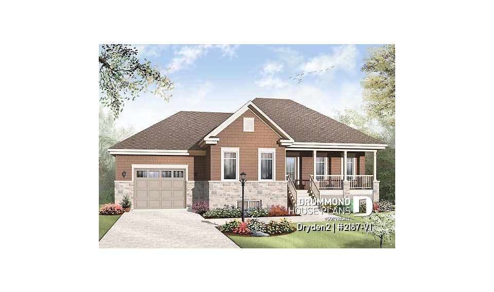 front - BASE MODEL - Affordable Small Country house plan, great floor plan layout, 3 to 4 bedroom with home theater and garage - Dryden2