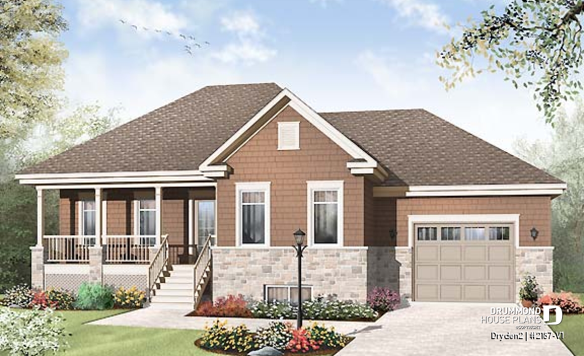 front - BASE MODEL - Affordable Small Country house plan, great floor plan layout, 3 to 4 bedroom with home theater and garage - Dryden2