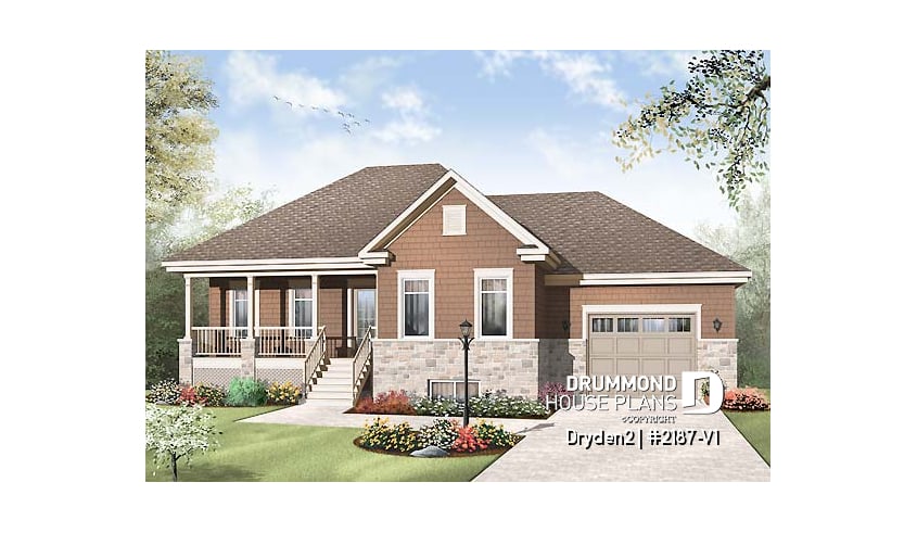 front - BASE MODEL - Affordable Small Country house plan, great floor plan layout, 3 to 4 bedroom with home theater and garage - Dryden2