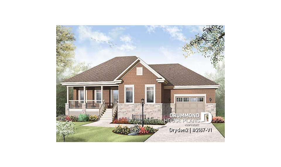 front - BASE MODEL - Affordable Small Country house plan, great floor plan layout, 3 to 4 bedroom with home theater and garage - Dryden2
