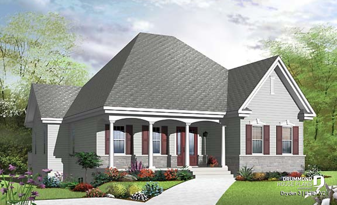 front - BASE MODEL - Popular single storey home plan with large living room and kitchen island, pantry - Dryden 3