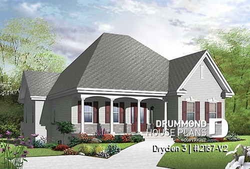 front - BASE MODEL - Popular single storey home plan with large living room and kitchen island, pantry - Dryden 3
