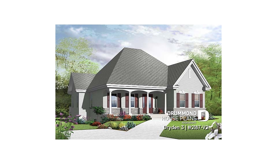 front - BASE MODEL - Popular single storey home plan with large living room and kitchen island, pantry - Dryden 3