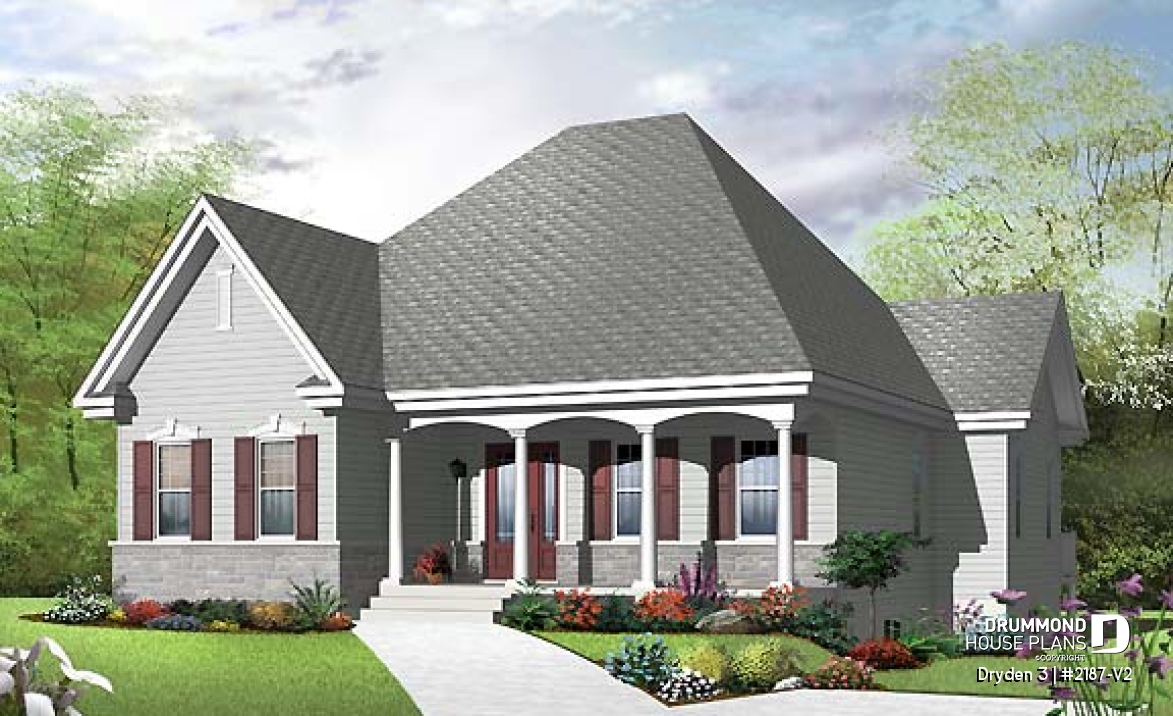 front - BASE MODEL - Popular single storey home plan with large living room and kitchen island, pantry - Dryden 3