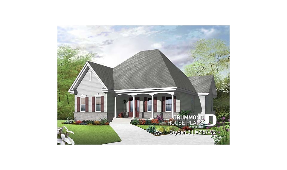 front - BASE MODEL - Popular single storey home plan with large living room and kitchen island, pantry - Dryden 3