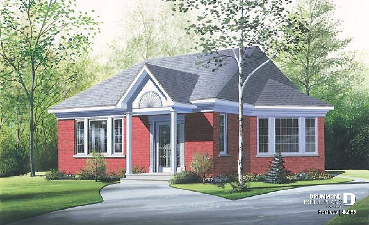 front - BASE MODEL - One-storey 2 bedroom house plan with lots of natural light - Porticus