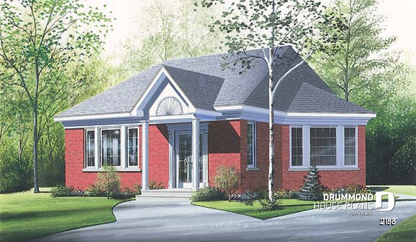 front - BASE MODEL - One-storey 2 bedroom house plan with lots of natural light - Porticus