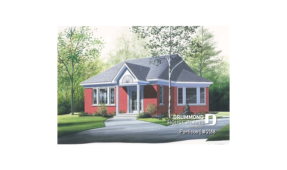front - BASE MODEL - One-storey 2 bedroom house plan with lots of natural light - Porticus