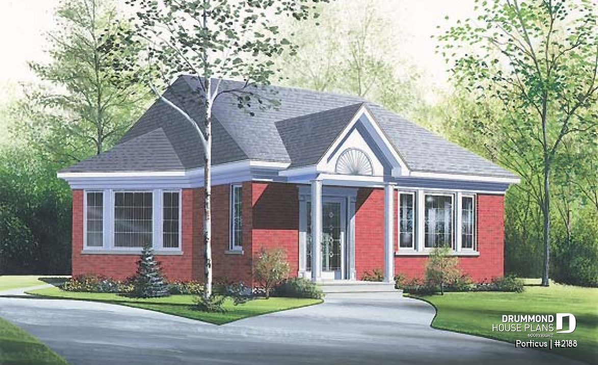 front - BASE MODEL - One-storey 2 bedroom house plan with lots of natural light - Porticus