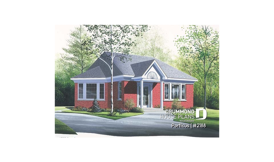 front - BASE MODEL - One-storey 2 bedroom house plan with lots of natural light - Porticus