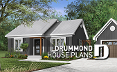 Color version 6 - Front - 2 large bedrooms, small & simple transitional style house plan, very low construction cost, open space - St-Laurent