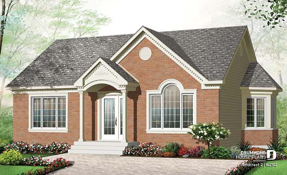 front - BASE MODEL - Great economical design, small ranch house plan, ideal starter home, 2 bedrooms, lots of natural lights - Sandcrest 2