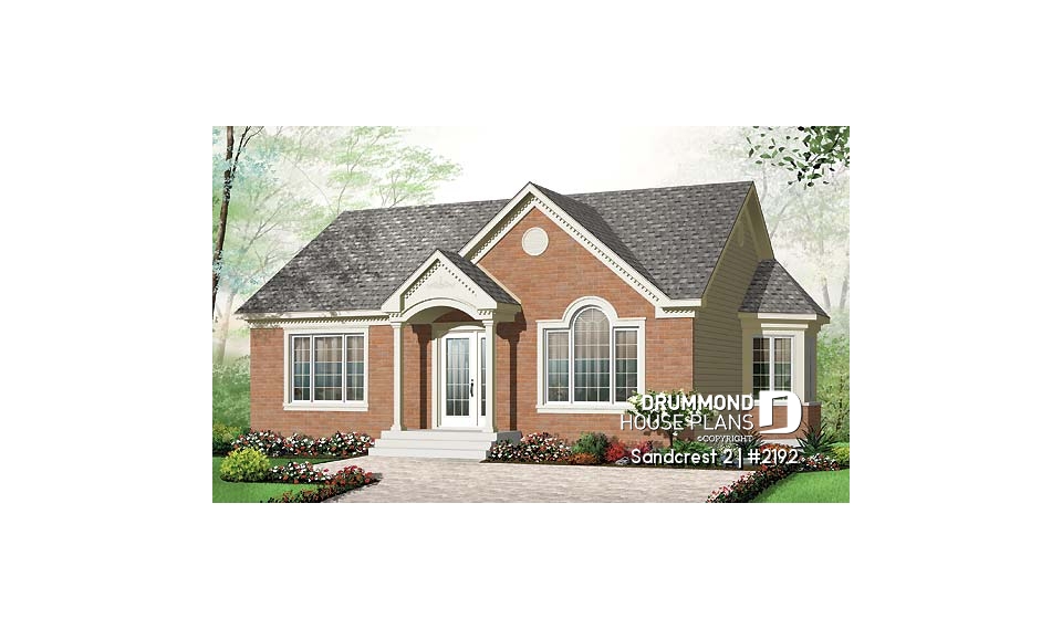 front - BASE MODEL - Great economical design, small ranch house plan, ideal starter home, 2 bedrooms, lots of natural lights - Sandcrest 2