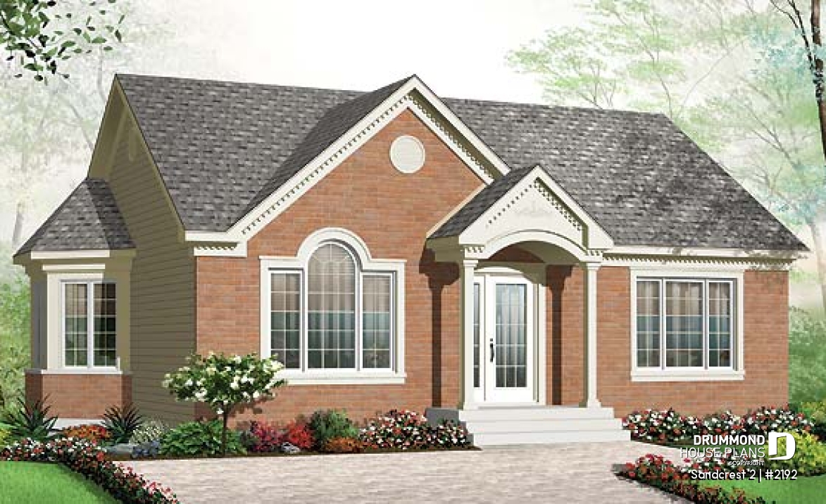 front - BASE MODEL - Great economical design, small ranch house plan, ideal starter home, 2 bedrooms, lots of natural lights - Sandcrest 2