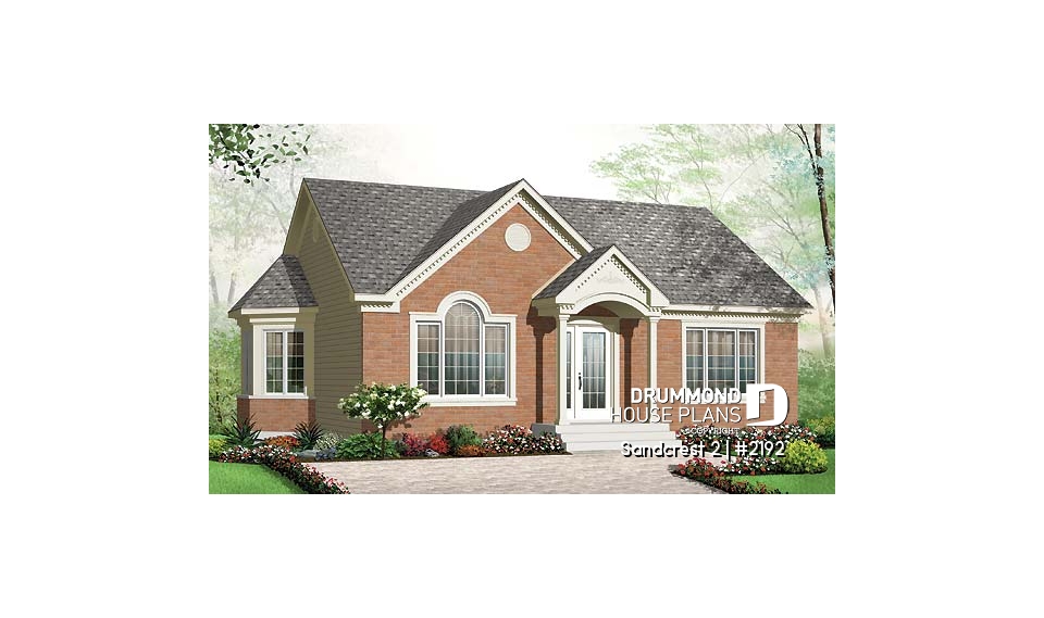 front - BASE MODEL - Great economical design, small ranch house plan, ideal starter home, 2 bedrooms, lots of natural lights - Sandcrest 2