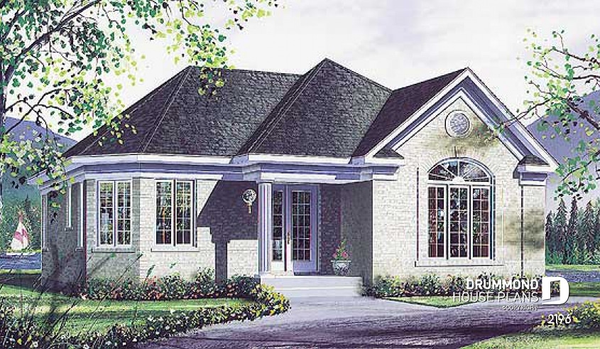 front - BASE MODEL - One-storey house plan with open floor plan and unfinished daylight basement - Laurentide