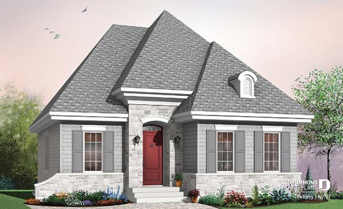 front - BASE MODEL - Ideal Empty nester home design, 2 bedrooms, elevated ceiling, unfinished basement for storage - Bellamy