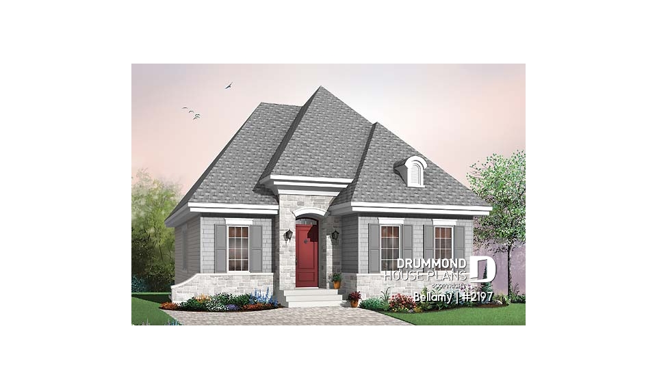front - BASE MODEL - Ideal Empty nester home design, 2 bedrooms, elevated ceiling, unfinished basement for storage - Bellamy