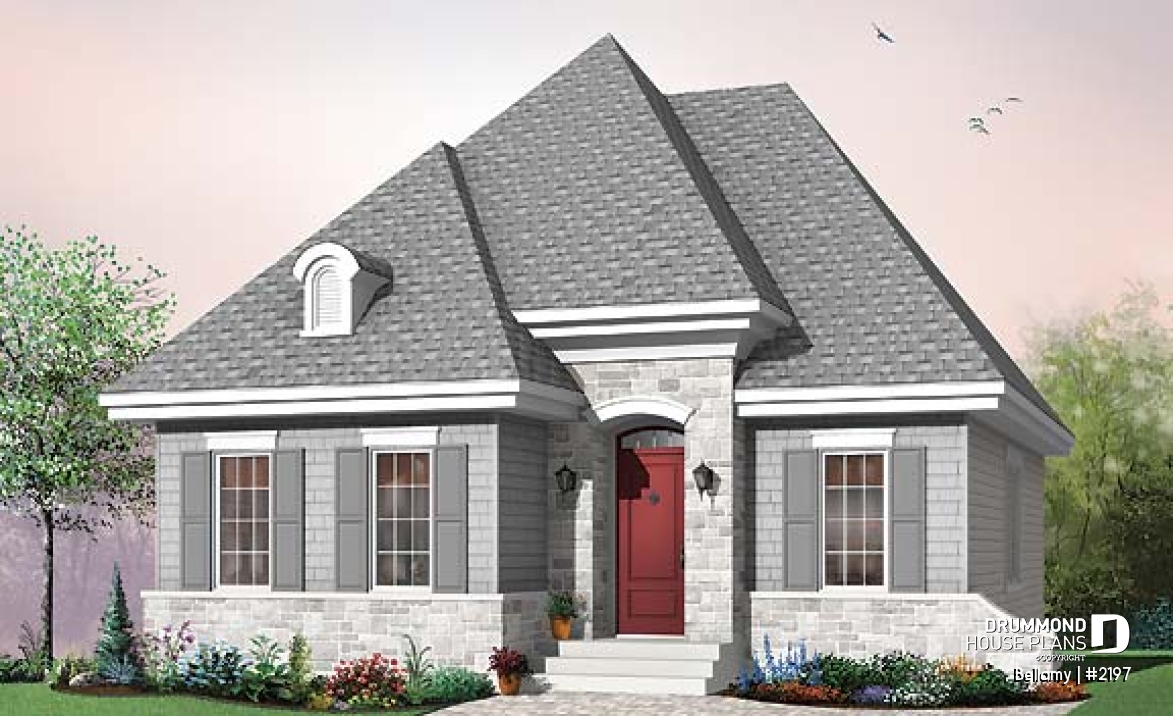 front - BASE MODEL - Ideal Empty nester home design, 2 bedrooms, elevated ceiling, unfinished basement for storage - Bellamy
