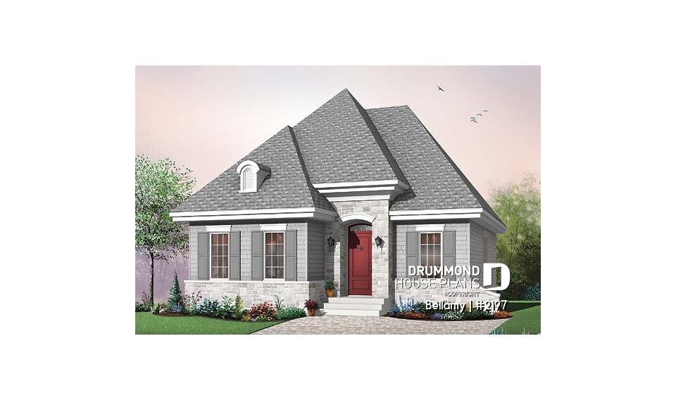 front - BASE MODEL - Ideal Empty nester home design, 2 bedrooms, elevated ceiling, unfinished basement for storage - Bellamy