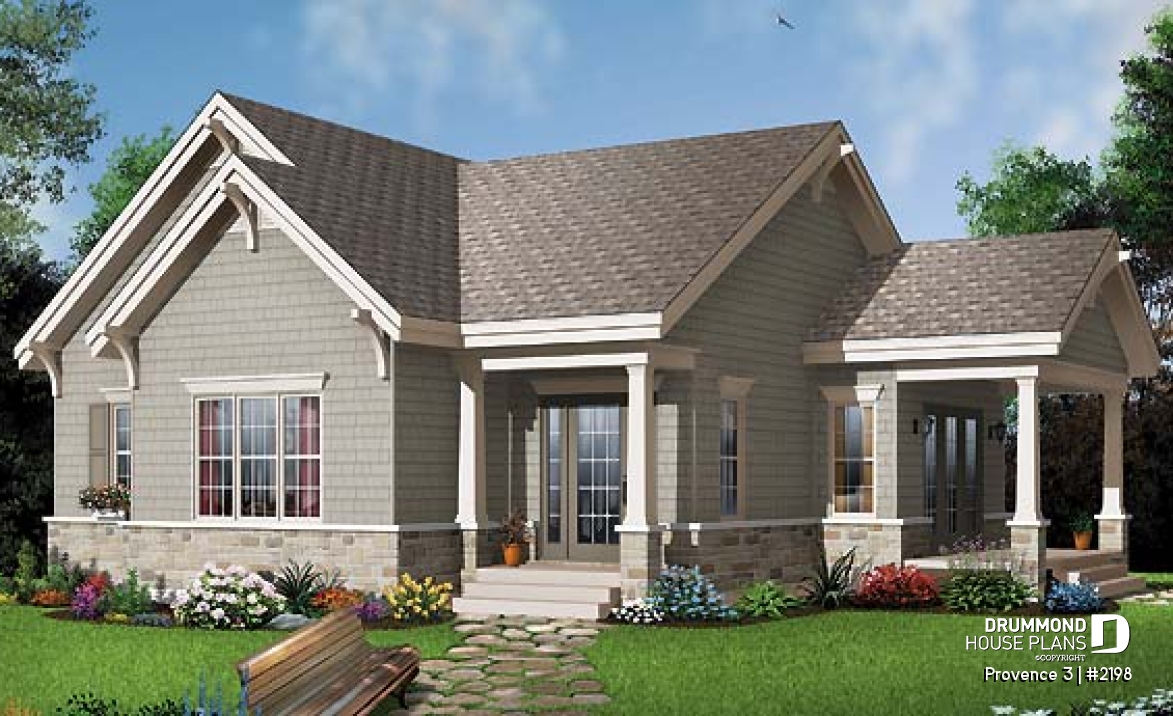 front - BASE MODEL - Empty nester one bedroom cottage style home, affordable, functional, one full bathroom, 9' ceiling - Provence 3