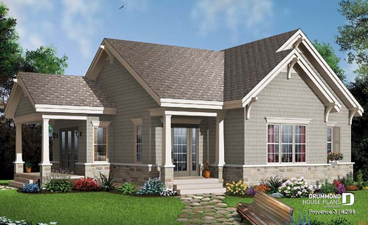 front - BASE MODEL - Empty nester one bedroom cottage style home, affordable, functional, one full bathroom, 9' ceiling - Provence 3