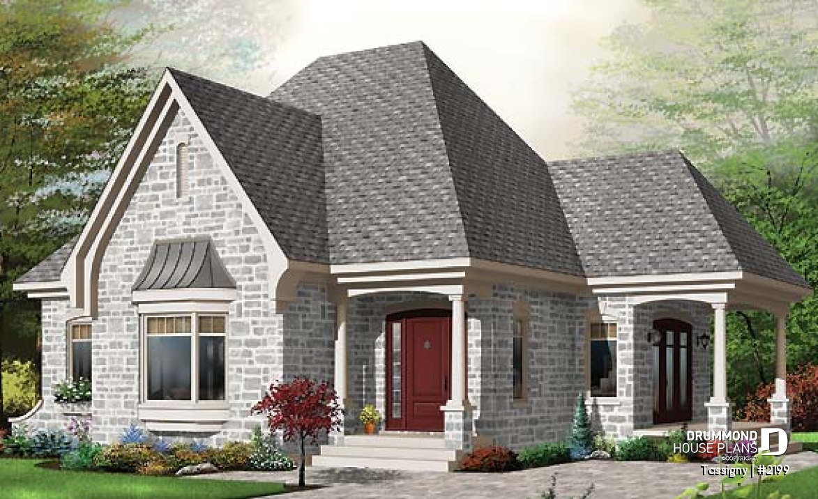 front - BASE MODEL - One-bedroom house plan with charming side sheltered terrace. - Tassigny