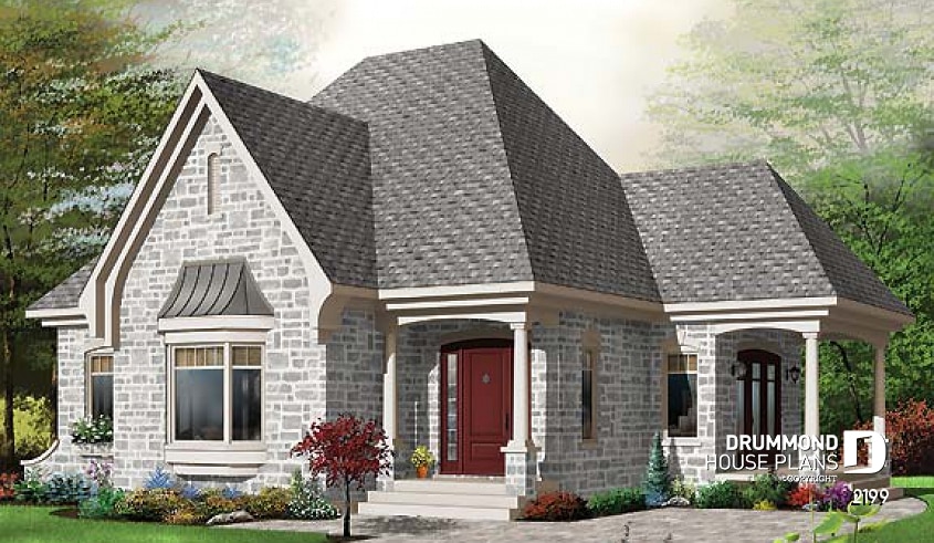 front - BASE MODEL - One-bedroom house plan with charming side sheltered terrace. - Tassigny