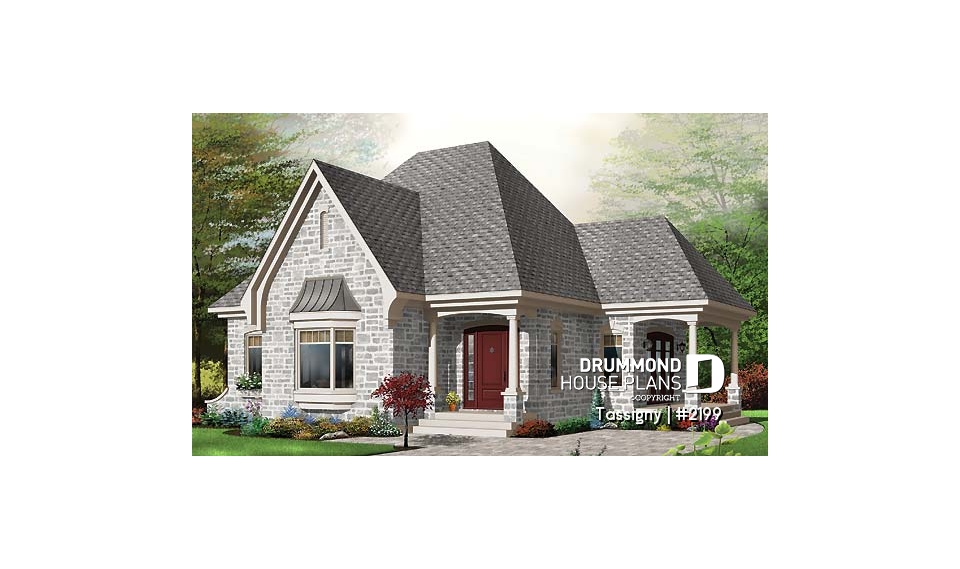 front - BASE MODEL - One-bedroom house plan with charming side sheltered terrace. - Tassigny