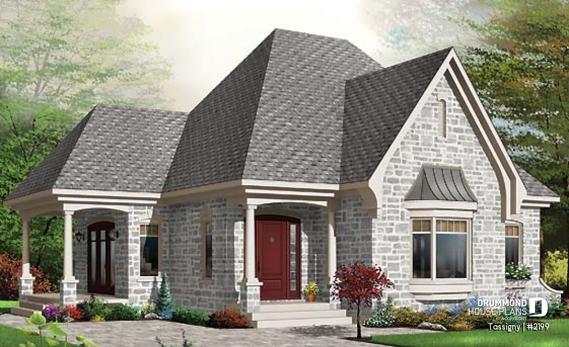 front - BASE MODEL - One-bedroom house plan with charming side sheltered terrace. - Tassigny