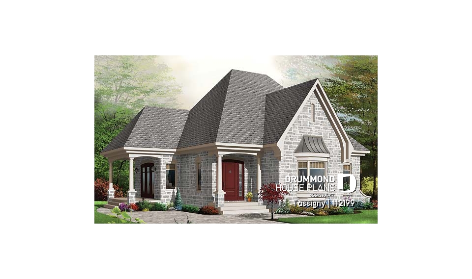 front - BASE MODEL - One-bedroom house plan with charming side sheltered terrace. - Tassigny