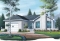 front - BASE MODEL - American style one storey home plan with 2 bedrooms, large kitchen, fireplace in living room & one-car garage - Tobago