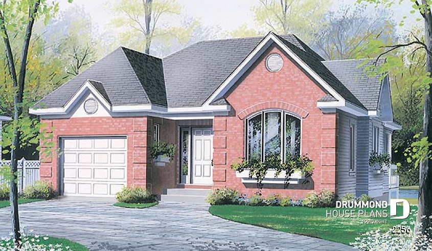front - BASE MODEL - Narrow lot house plan with garage and formal dining room - Deguire