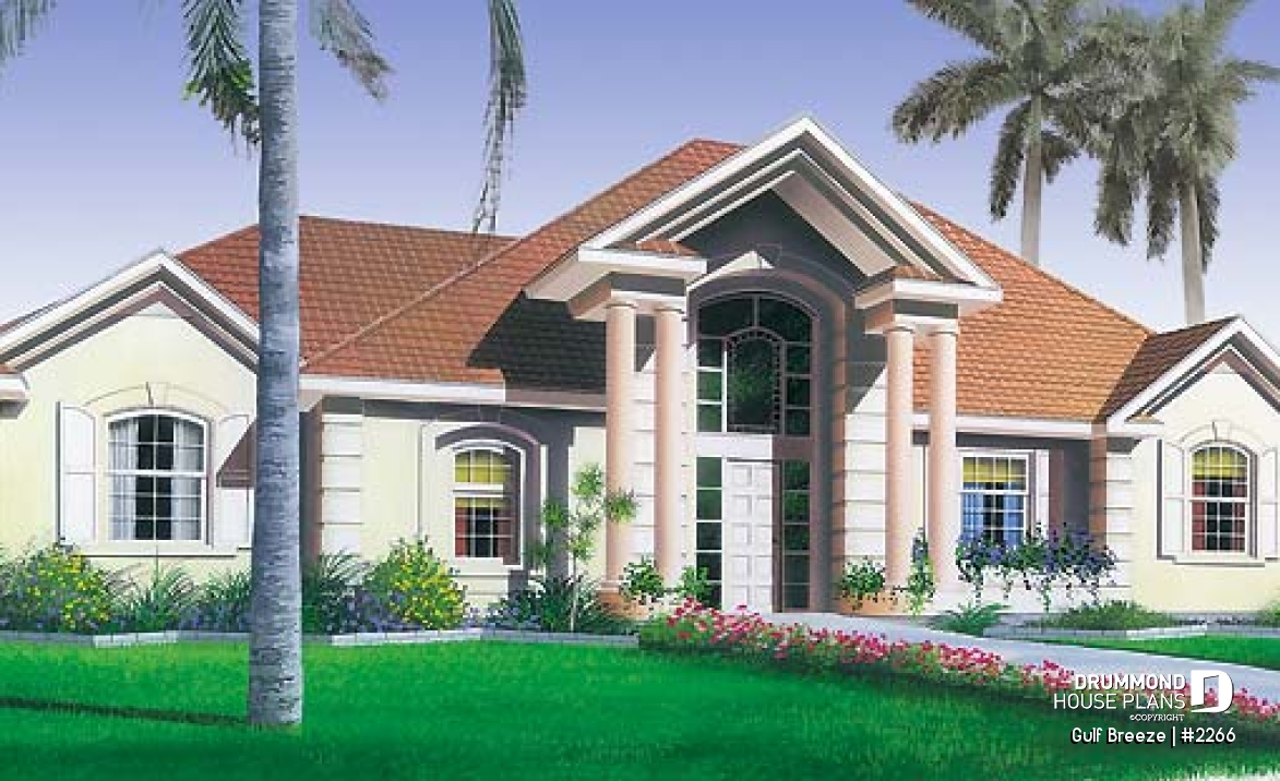 front - BASE MODEL - 3 bedroom, 2 bathroom house plan with master suite, 2-car garage, large open concept  - Gulf Breeze