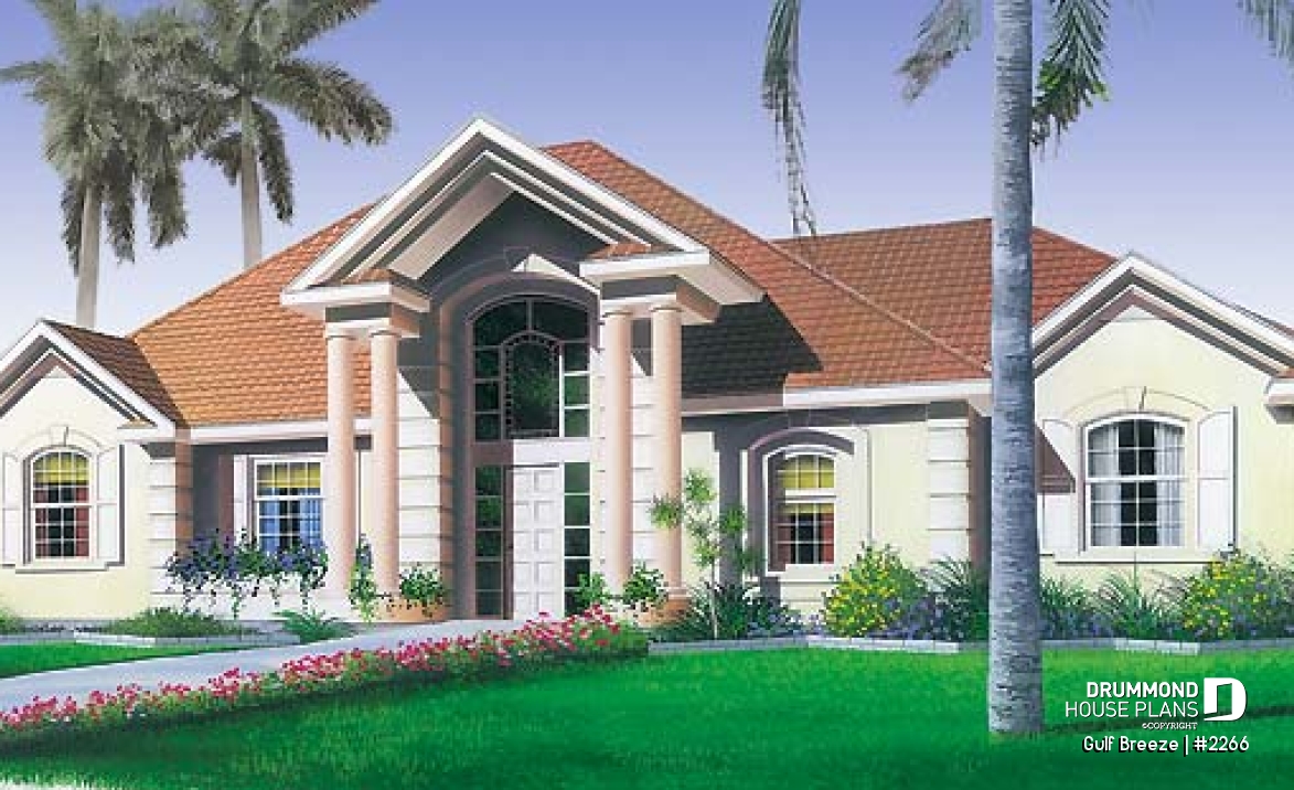 front - BASE MODEL - 3 bedroom, 2 bathroom house plan with master suite, 2-car garage, large open concept  - Gulf Breeze
