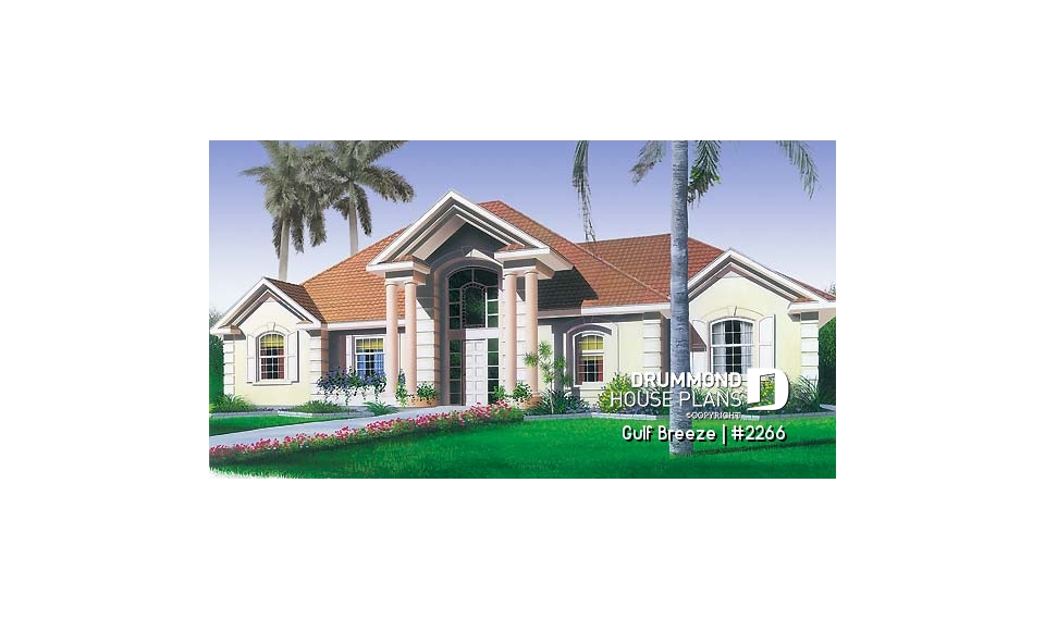 front - BASE MODEL - 3 bedroom, 2 bathroom house plan with master suite, 2-car garage, large open concept  - Gulf Breeze