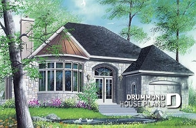front - BASE MODEL - One or two bedroom option for this classical one-storey house plan with garage - The Pond View