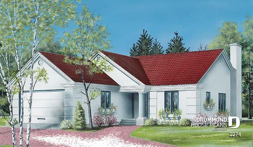 front - BASE MODEL - One-storey home with 3 bedrooms, 2 bathrooms and a 2-car garage, unfinished basement - Reuilly