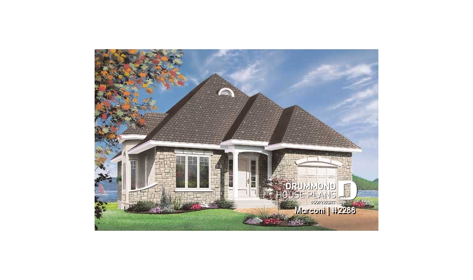 front - BASE MODEL - European 2 bedroom house plan with garage - Marconi