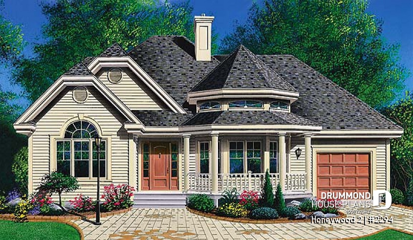 front - BASE MODEL - American bungalow, 2+ bedrooms, covered front porch, built-ins, garage - Honeywood 2