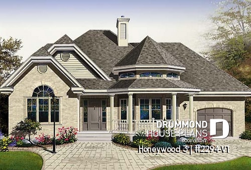 front - BASE MODEL - 2 bedroom Victorian with charming family room and garage, 2 sided fireplace - Honeywood 3