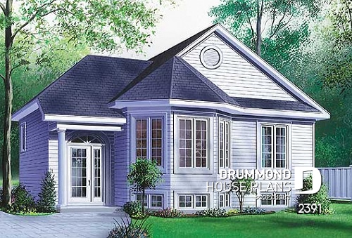 front - BASE MODEL - Split entry one-storey house plan with 2 bedrooms, country style - Sarah