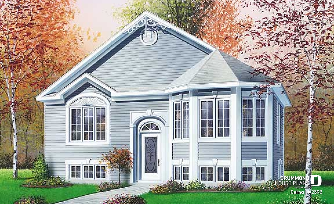 front - BASE MODEL - Affordable 2 bedroom split-entry house plan with kitchen island - Celina